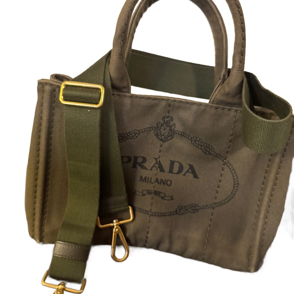Prada Olive Green Canvas Tote Bag